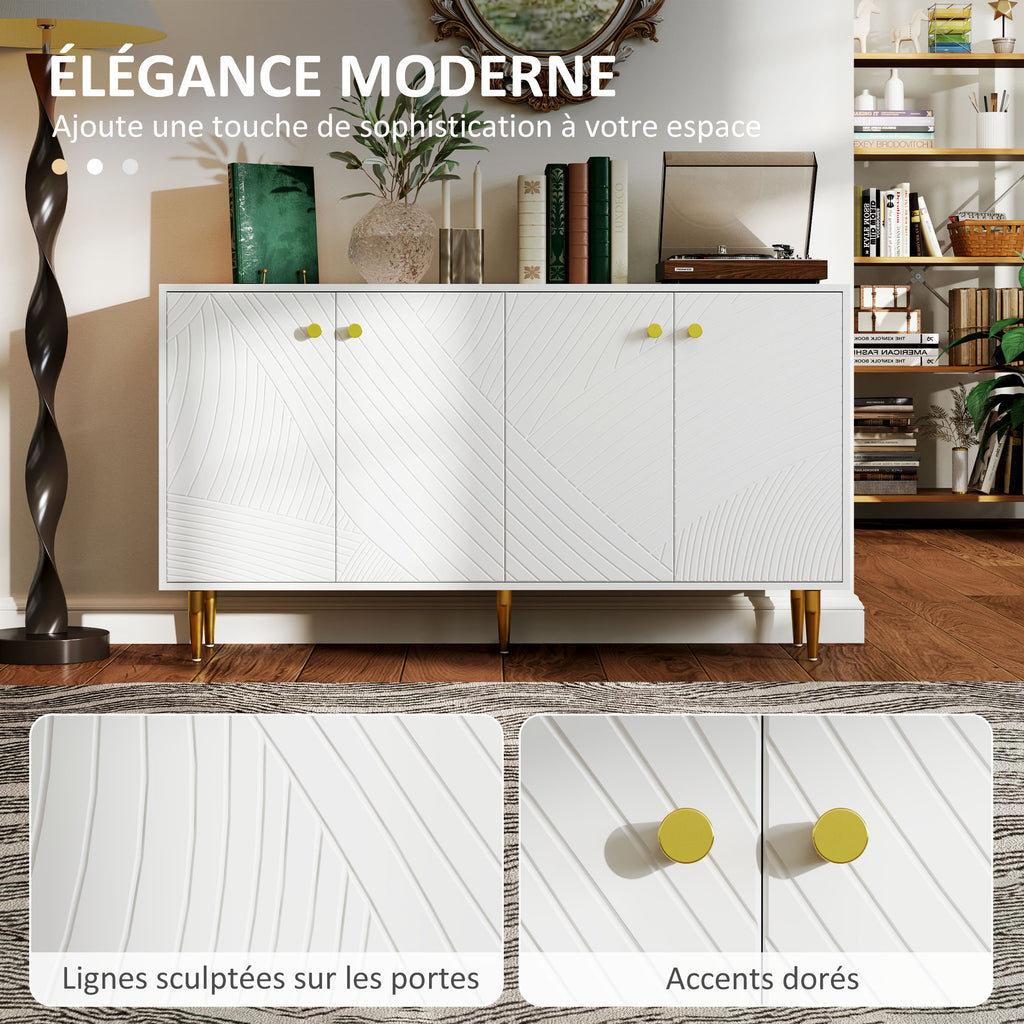 Buffet salon meuble de rangement avec étagères réglables, placards à portes, 140 x 35 x 77,5 cm, blanc-4