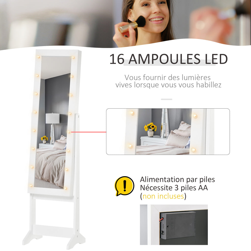 Armoire à bijoux armoire de rangement sur pieds boîte à bijoux avec miroir multi-rangements éclairage LED blanc-4