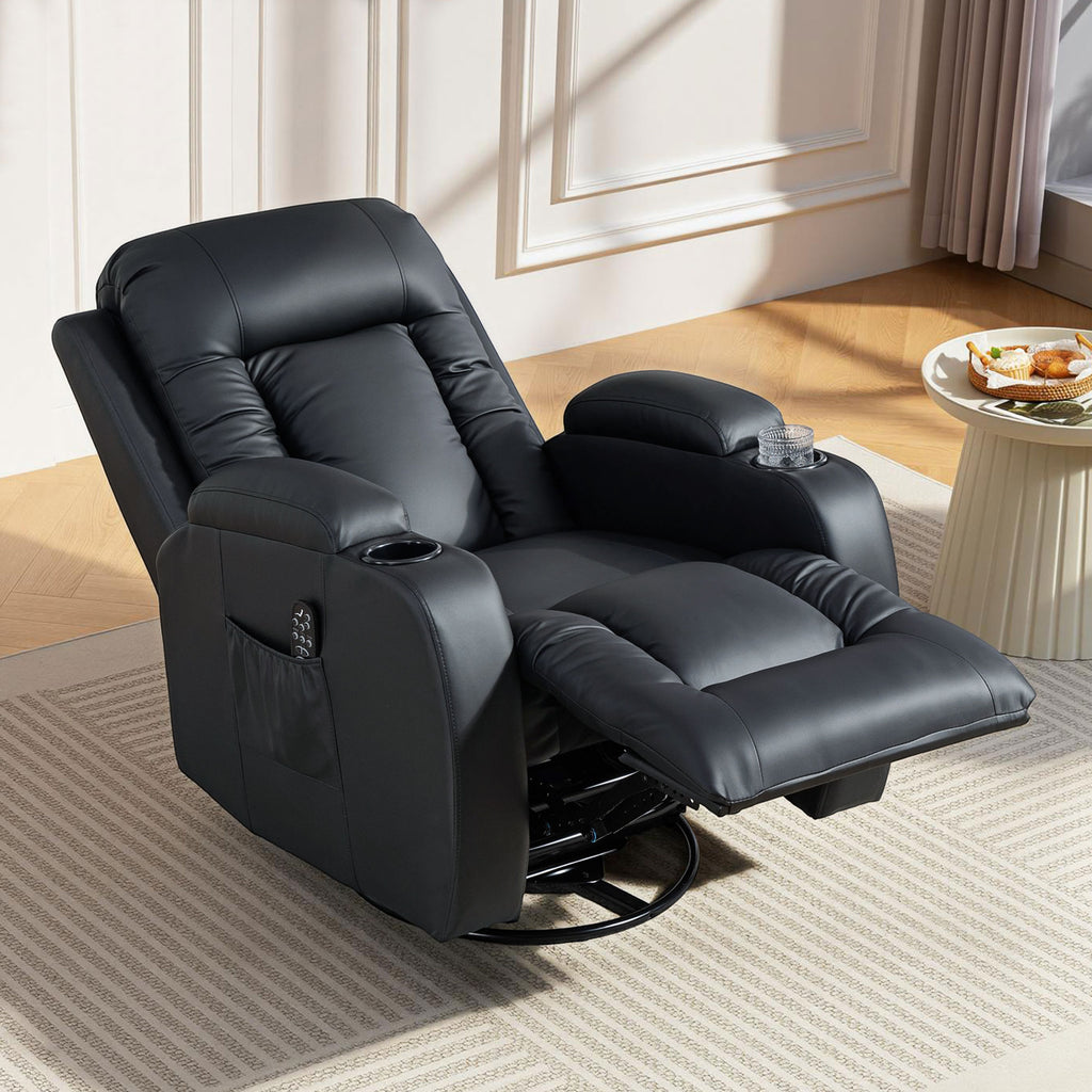 Fauteuil inclinable de massage et chauffage, fauteuil de relaxation, dossier réglable, pivotant 360°, 82x99x103cm, noir-9