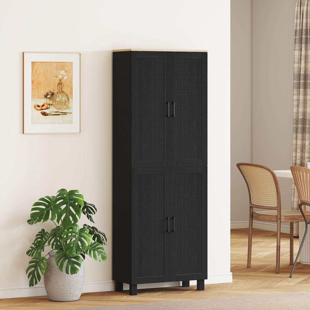 Armoire de cuisine hauteur 170 cm buffet haut avec 4 portes et étagères ajustable, design moderne, noir-9