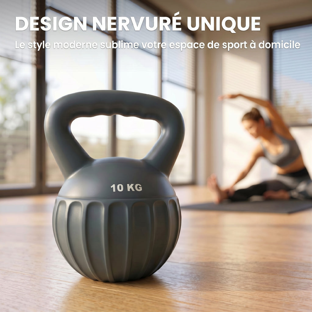 Kettlebell 10 kg, Haltère avec Poignée Antidérapante, Haltère à Boule, Musculation, Entraînement, pour Gym, Gris-3