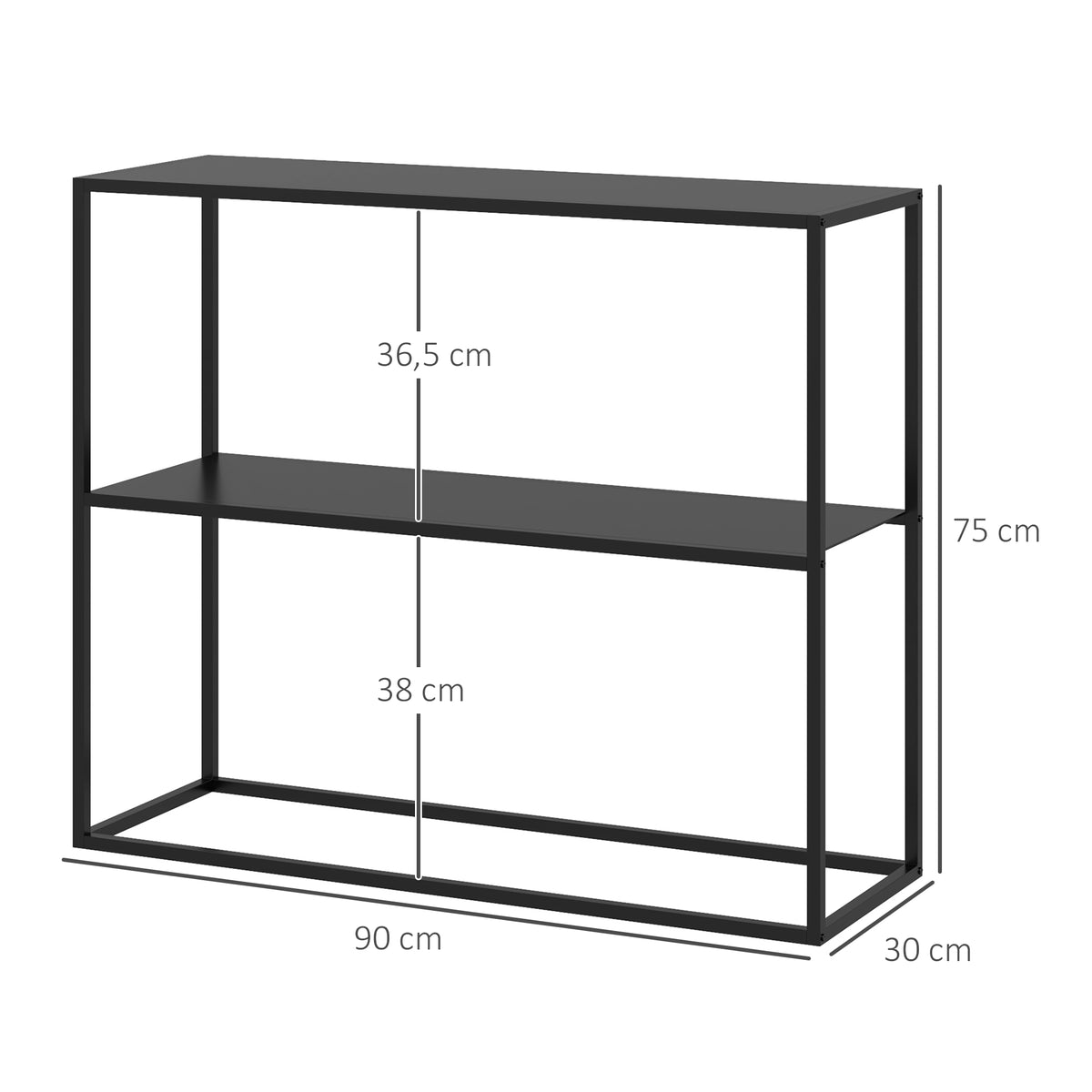 Table console table d'appoint d'entrée minimaliste industrielle 2 étagères 90 x 30 x 75 cm acier noir-2