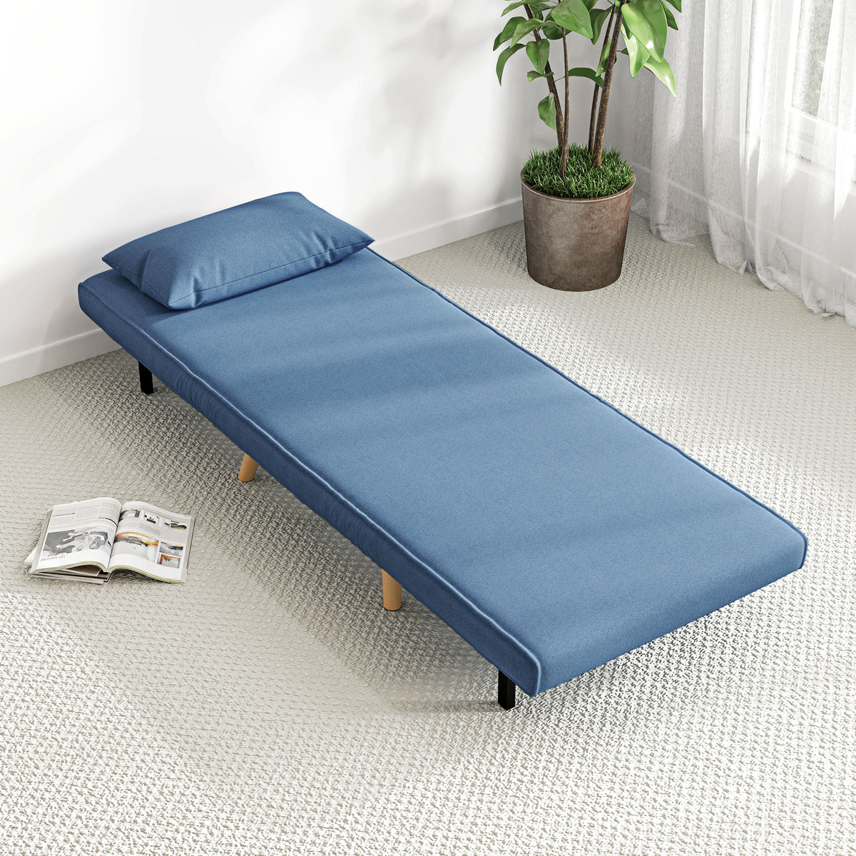 Fauteuil chauffeuse convertible 3 en 1 lit fauteuil lit 1 place dossier 5 positions en tissu avec coussin, bleu-7