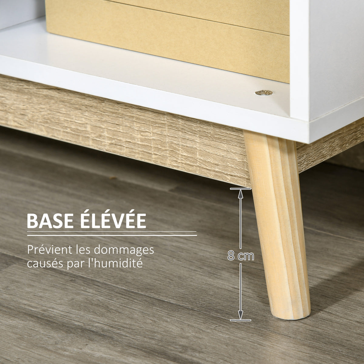 Buffet Salon, Meuble de Rangement 9 Cubes avec 3 Portes et 3 Compartiments Ouverts, Pieds en Bois de Pin, Style Moderne, Buffet Salle à Manger, Cuisine, 96x30x75cm, Blanc et Naturel-5