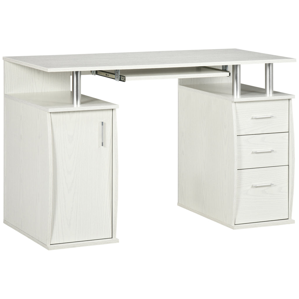 Bureau d'ordinateur, bureau informatique 120 x 55 cm avec plateau pour clavier, 3 tiroirs, pour chambre, domicile, blanc-0