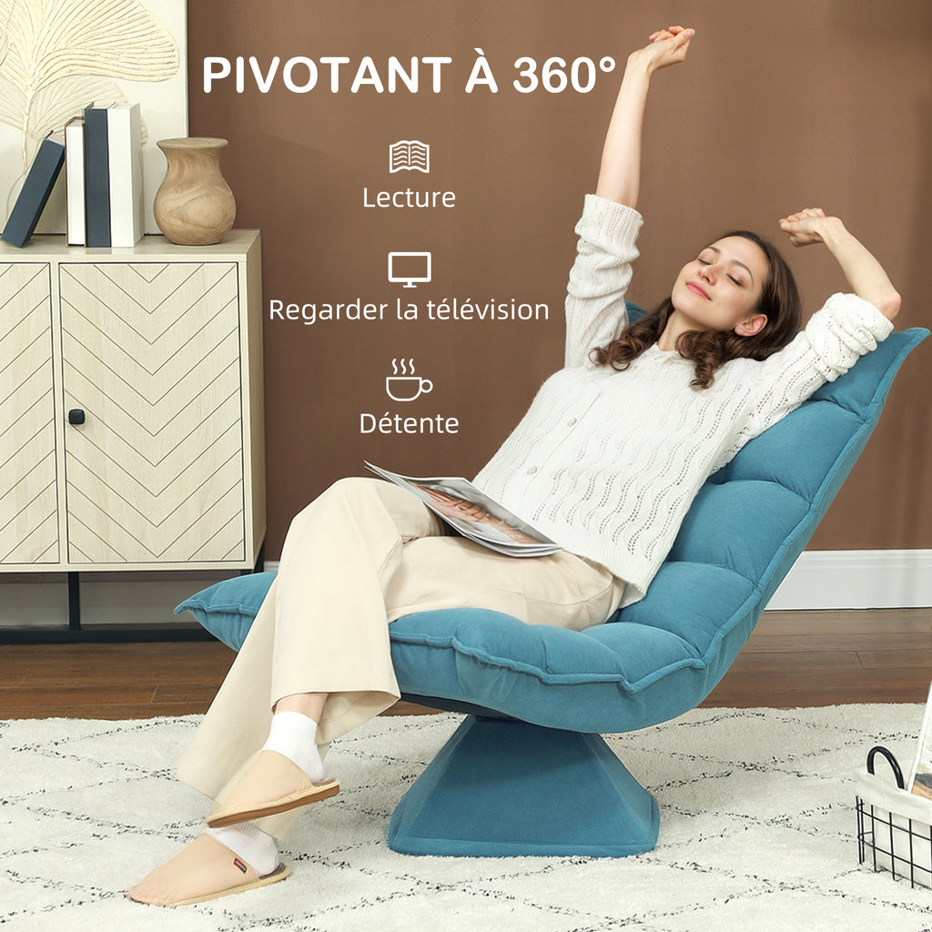 Fauteuil de sol paresseux fauteuil relax fauteuil salon design capitonné inclinaison dossier réglable pivotant 360°-4