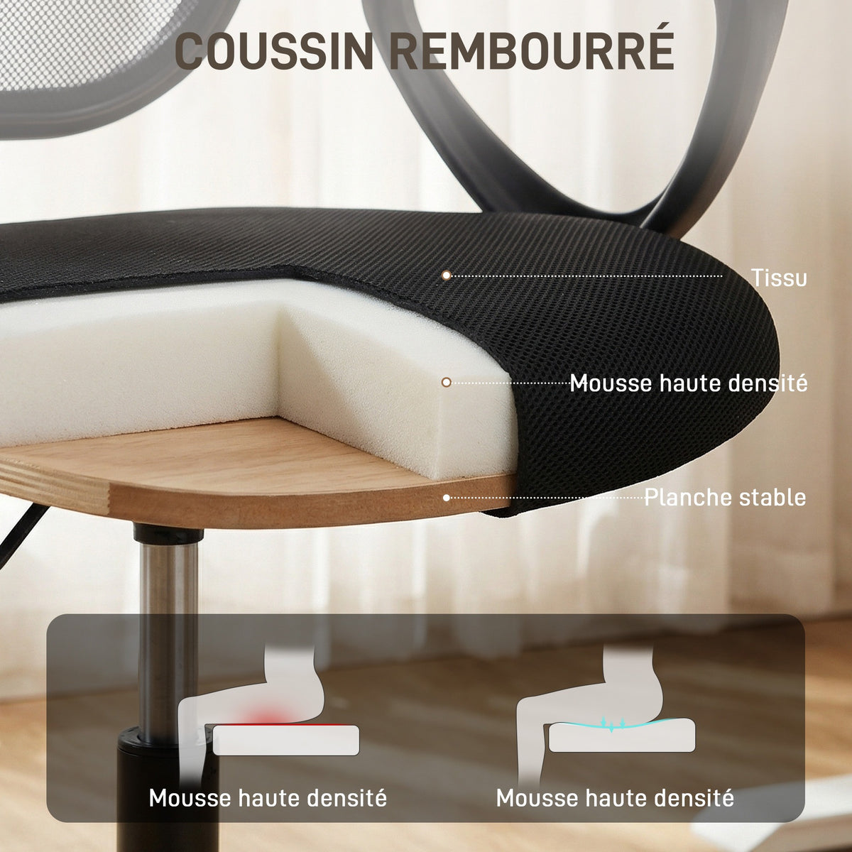 Chaise bureau ergonomique, fauteuil de bureau avec repose-pieds et accoudoirs, hauteur réglable, 59x58x103-123cm, noir-6