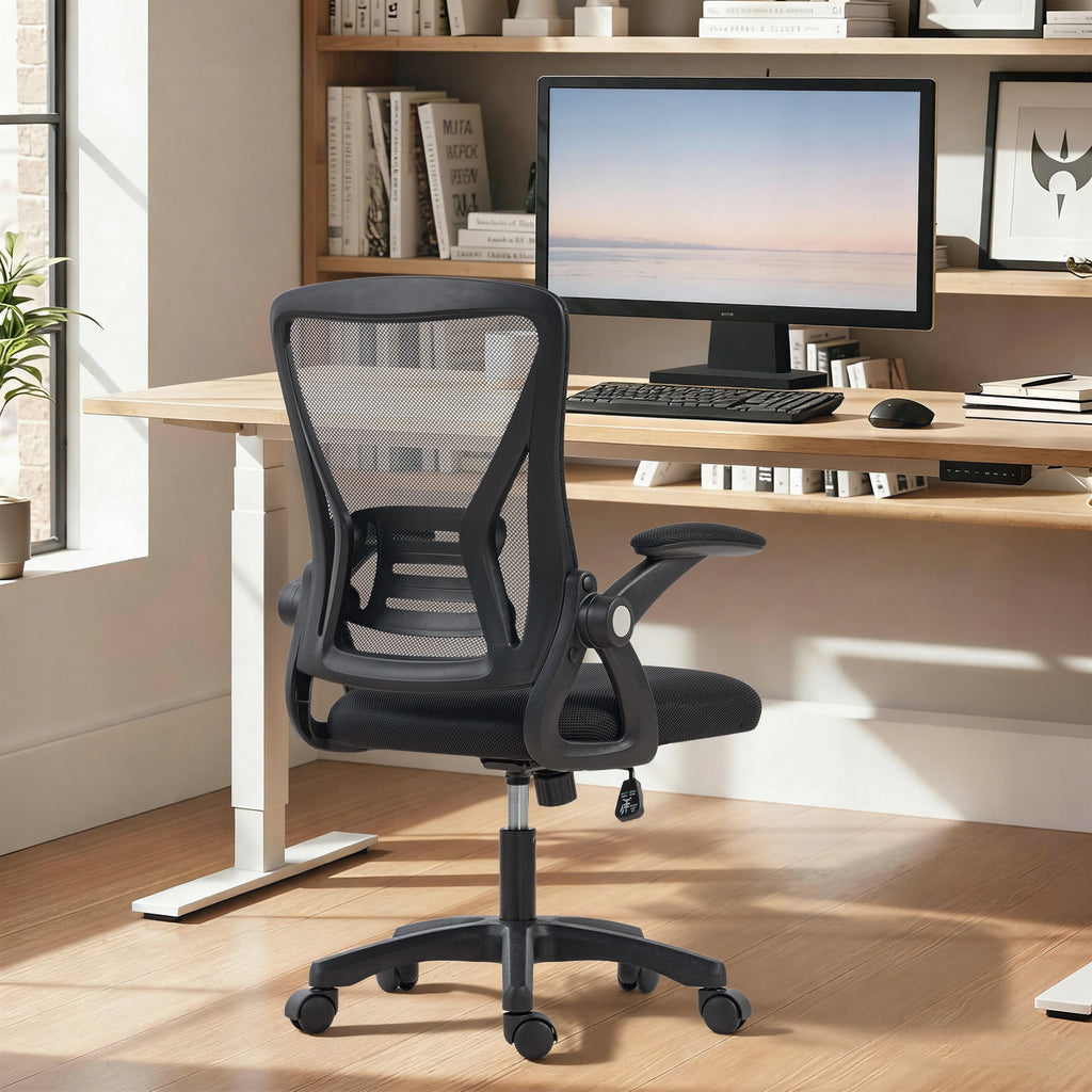Chaise bureau ergonomique, fauteuil de bureau en maille, accoudoirs relevables, hauteur réglable, 59,5x56x103cm, noir-7
