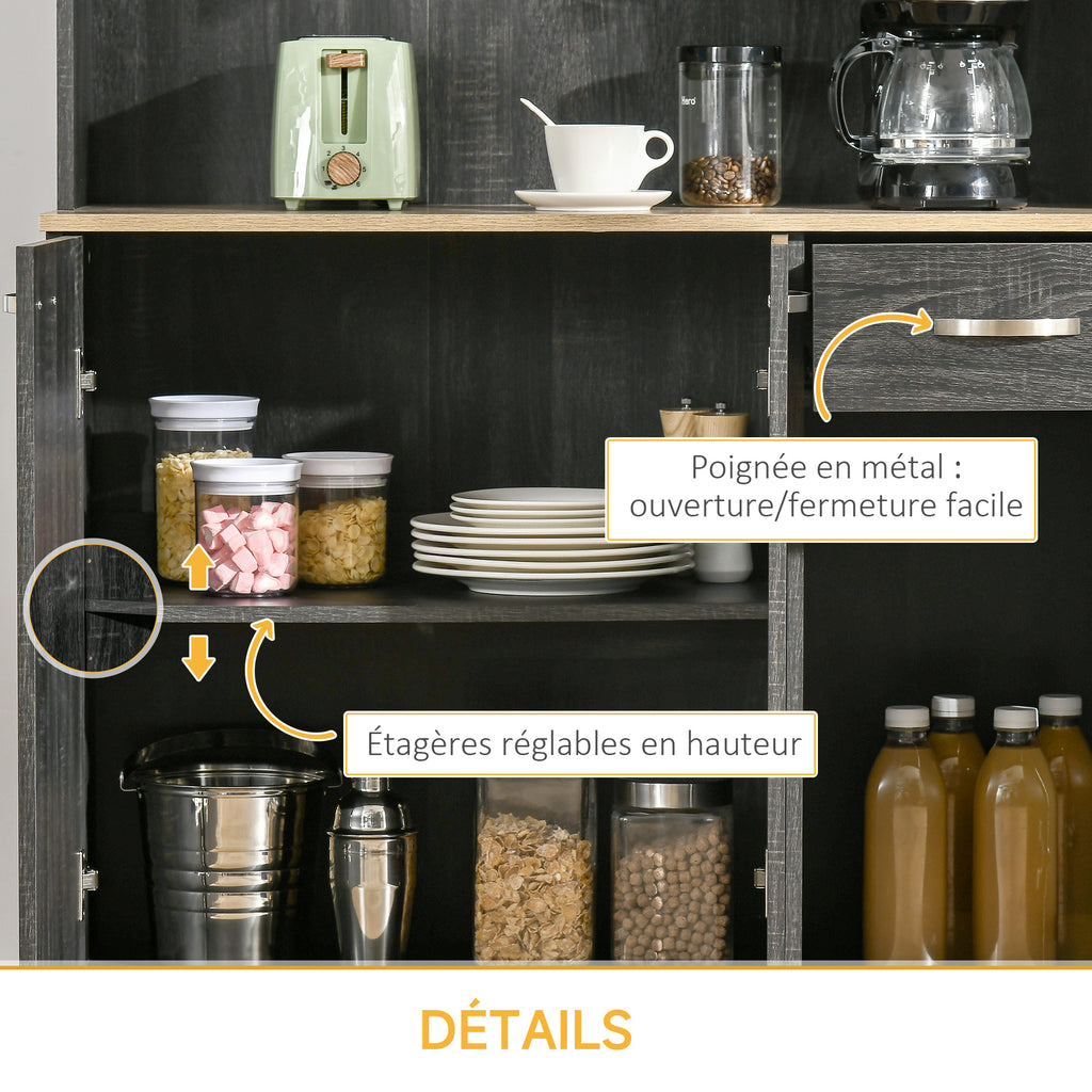 Buffet de cuisine armoire de cuisine contemporaine multi-rangements 6 portes 1 tiroir + grand plateau-5