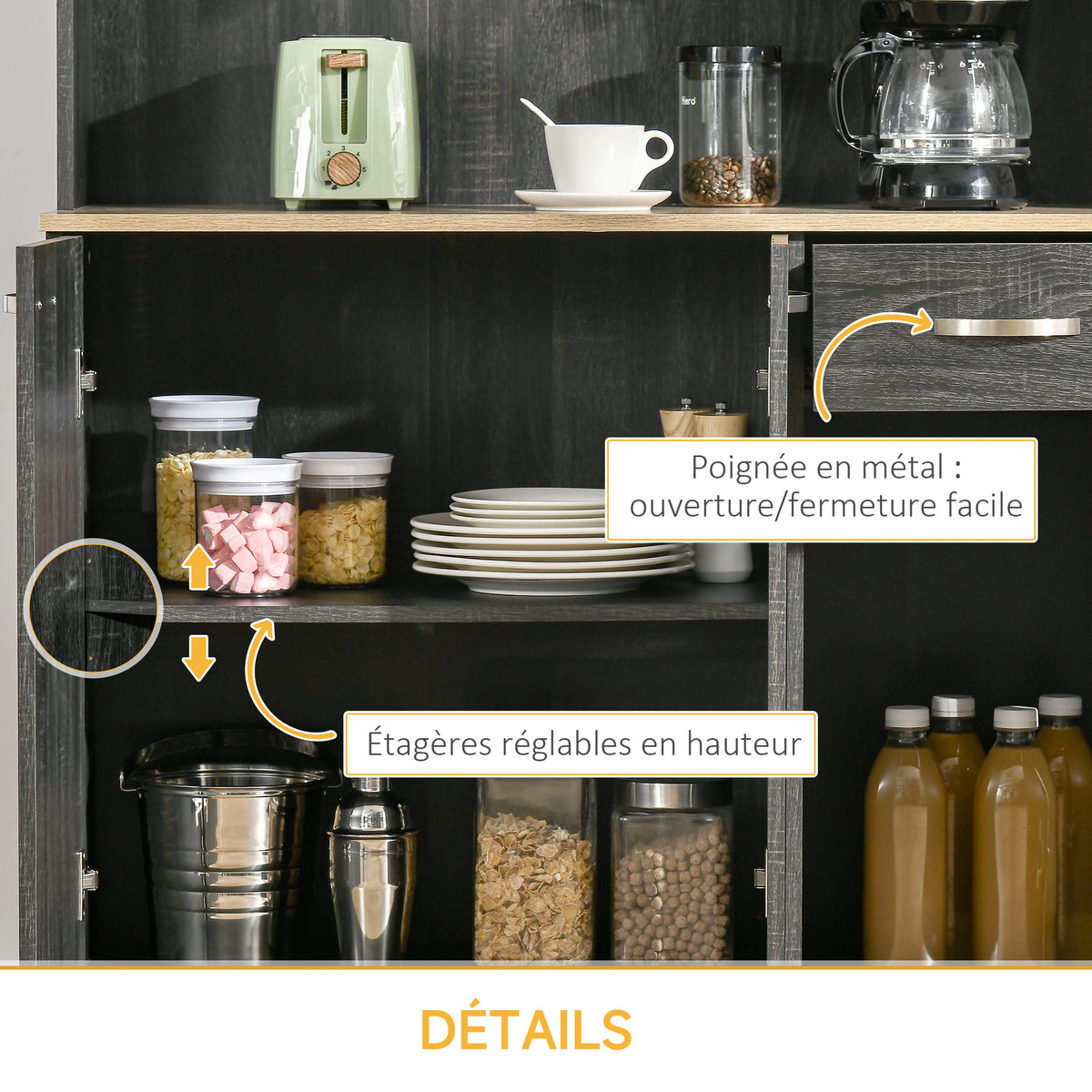 Buffet de cuisine armoire de cuisine contemporaine multi-rangements 6 portes 1 tiroir + grand plateau-5