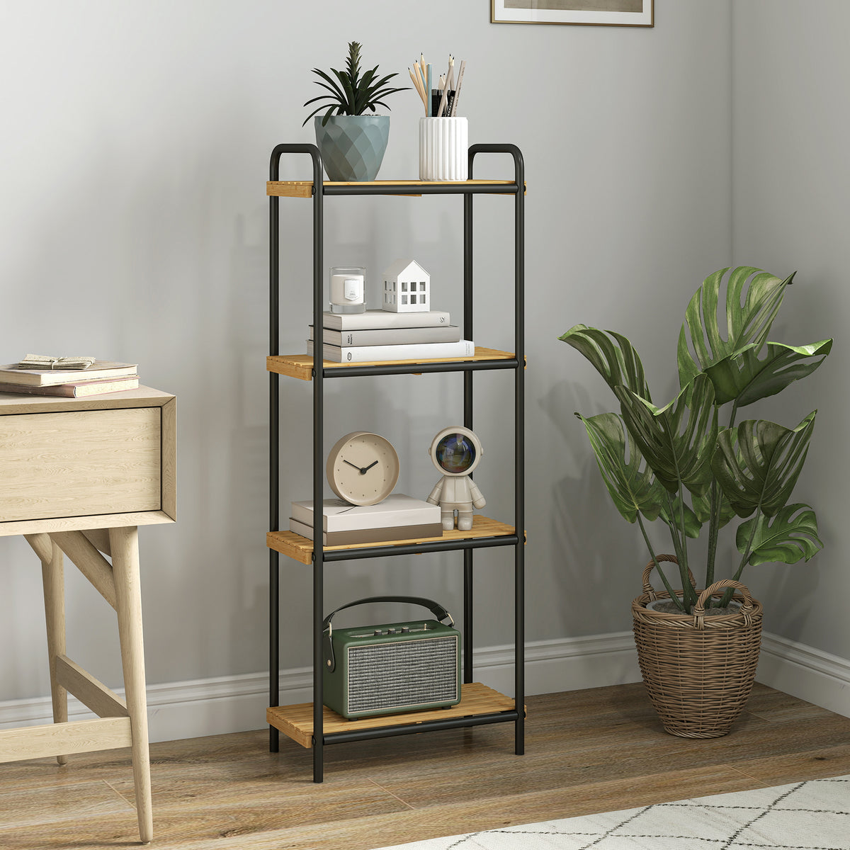 Étagère salle de bain étagère de rangement 4 niveaux étroite autoportante bambou 1,5 x 21,5 x 106 cm effet bois naturel-8