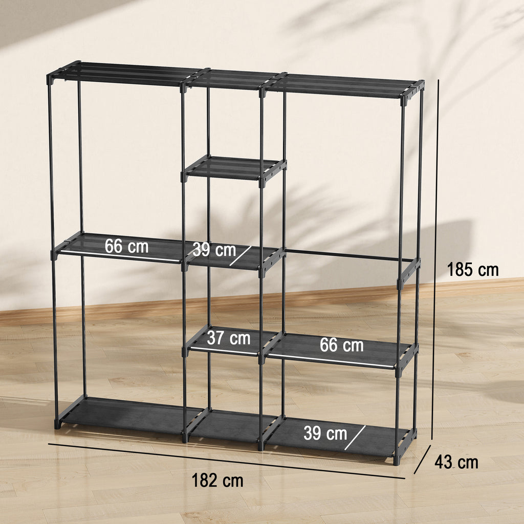 Armoire de rangement, penderie en tissu avec barre de suspension et étagères, 182 x 43 x 185 cm, noir-2