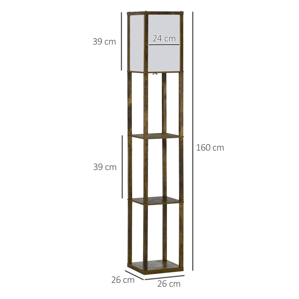 Lampadaire étagère Lampe étagère 26L x 26l x 160H cm 3 étagères 4 Niveaux MDF Blanc et Marron-2