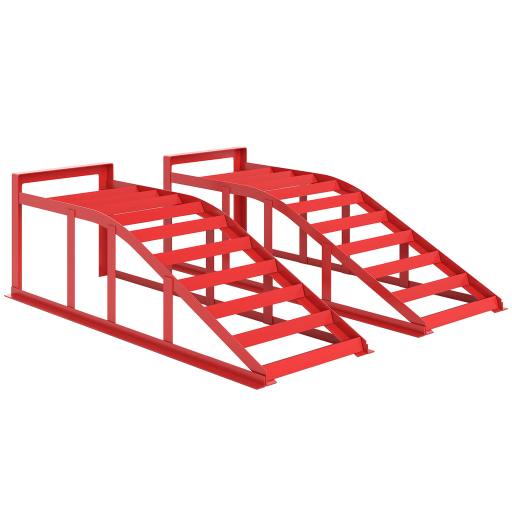 Lot de 2 Rampes d'Accès pour Voiture 3T en Acier, Surface Antidérapante, 83,5 x 30,5 x 27 cm, Rouge-0