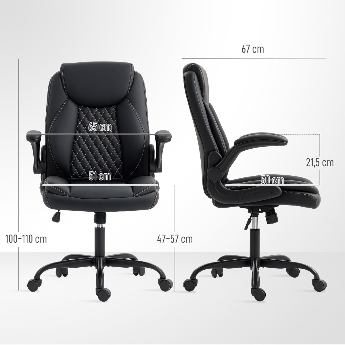 Fauteuil de bureau, chaise bureau ergonomique avec accoudoirs relevables, hauteur réglable, fonction de bascule, noir-2