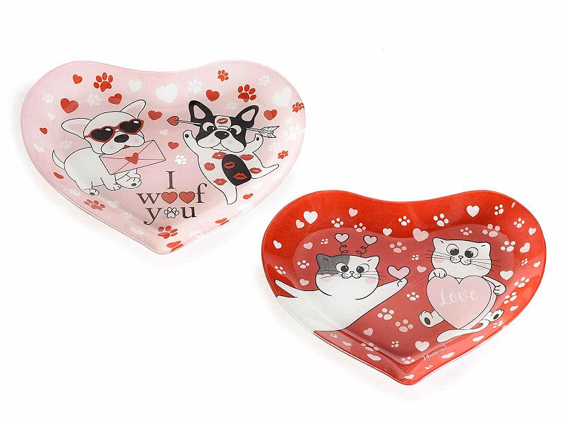 PIATTO IN VETRO A CUORE DESIGN "ANIMAL LOVE"