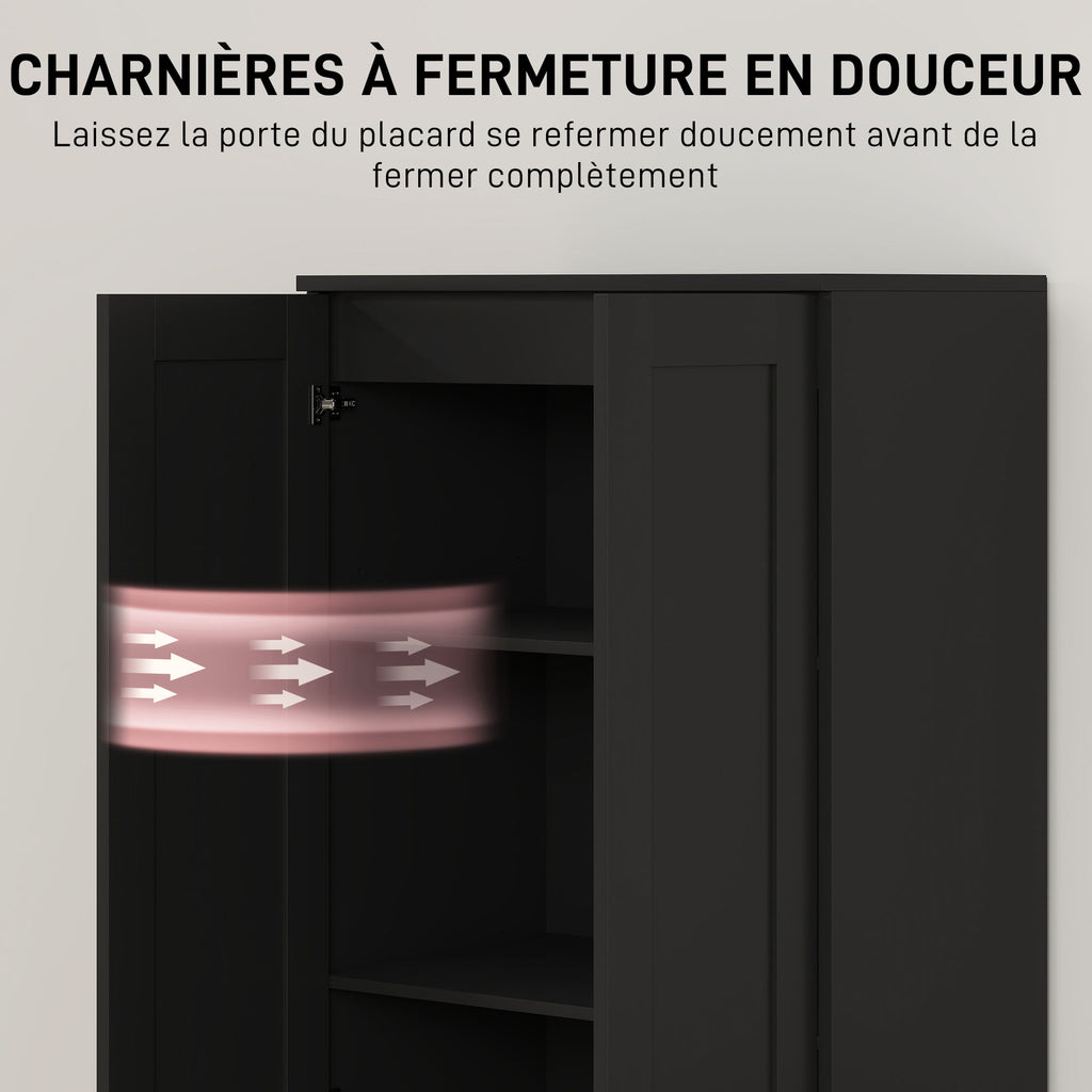 Armoire 2 portes meuble de rangement avec 5 étagères, style contemporain, 60L x 36,5l x 175H noir-4