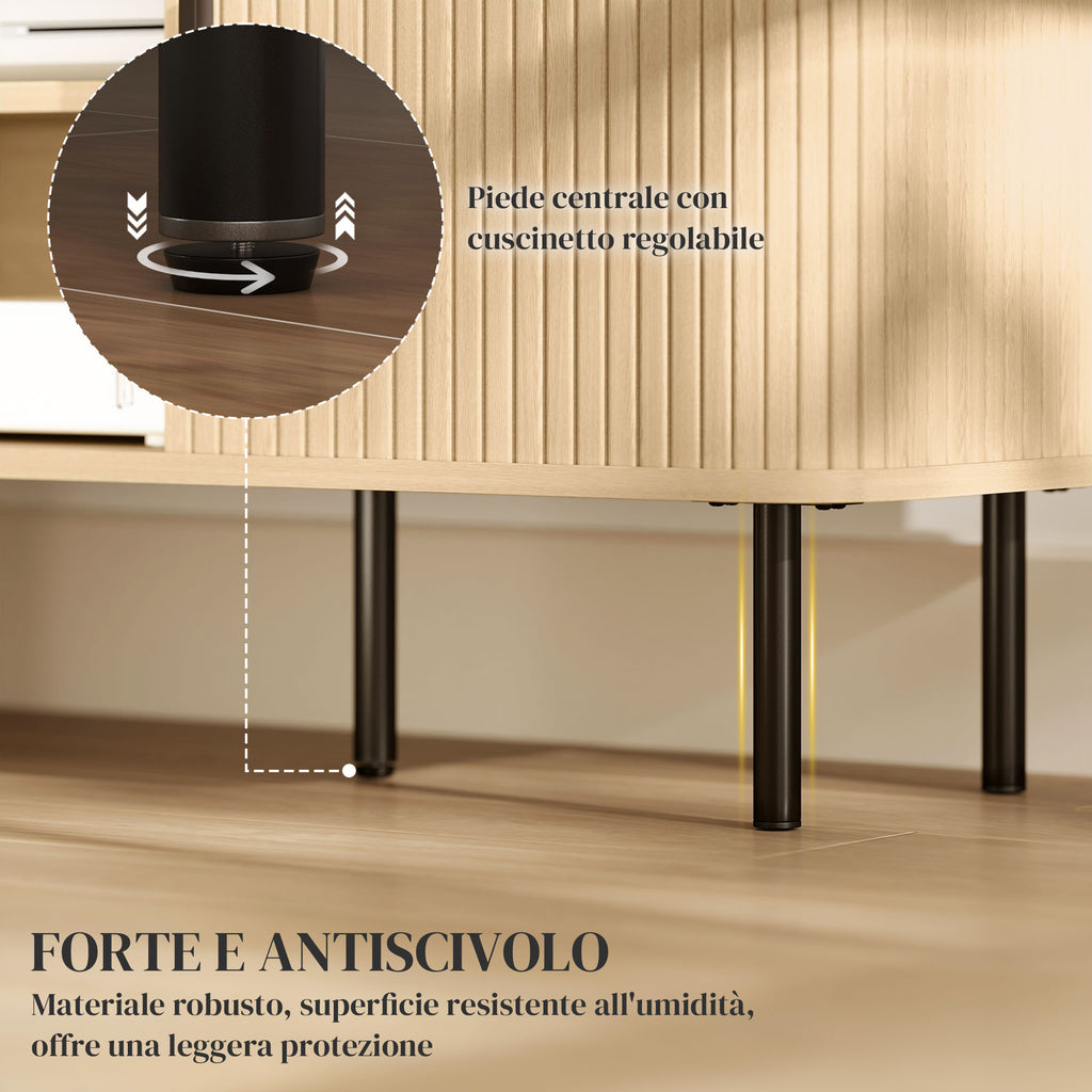 Meuble TV avec 2 portes tambour à lamelles design scandinave pour télévision jusqu'à 55 pouces 120 cm ton chêne-6