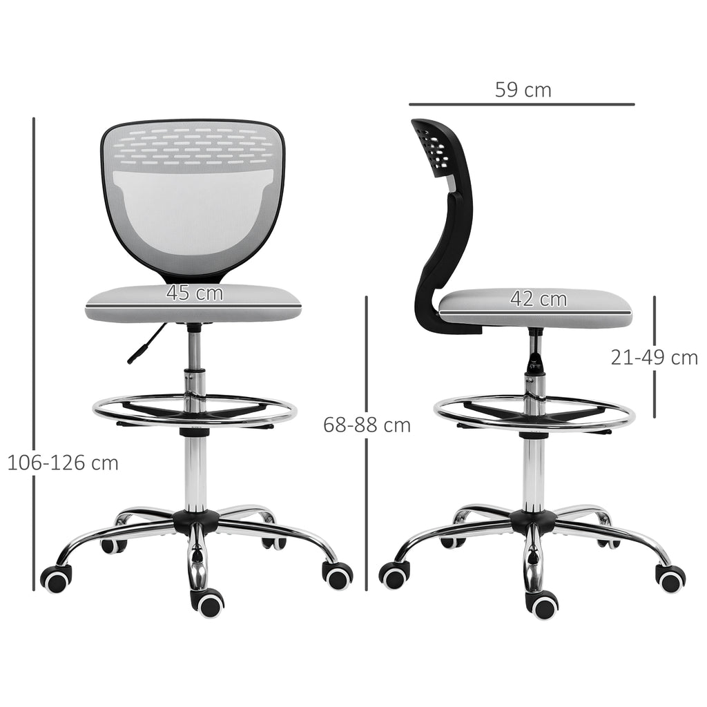 Chaise de bureau ergonomique en maille, chaise de dessin, hauteur et repose-pieds réglable, 59 x 59 x 106-126 cm, gris-2