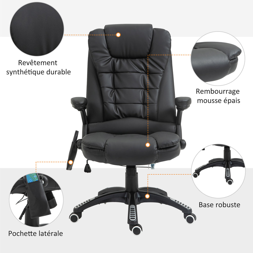 Fauteuil de bureau massant et chauffant électrique fauteuil bureau ergonomique revêtement synthétique noir-7