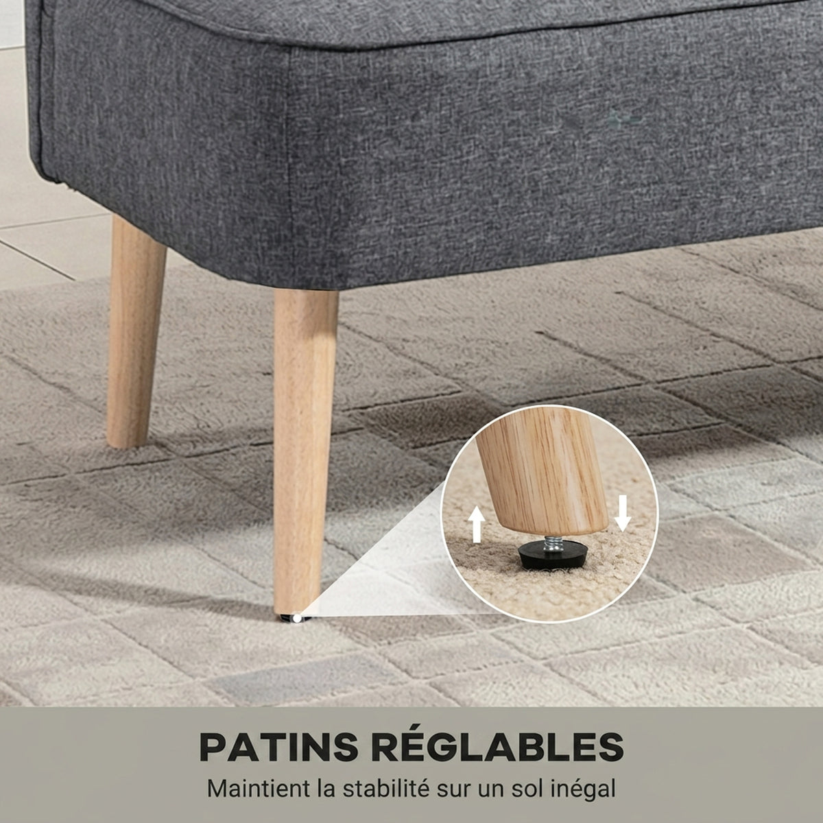 Canapé 2 Places, Canapé de Salon en Tissu Aspect Lin, Assise Rembourrée et Pieds en Bois d'Hévéa, 117x56,5x77cm, Gris-6