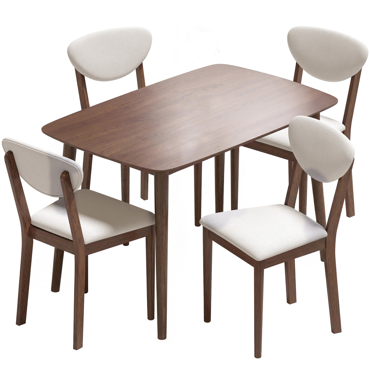 Ensemble table salle à manger avec 4 chaises table de cuisine avec chaises 4 personnes assise rembourrée noyer crème-0
