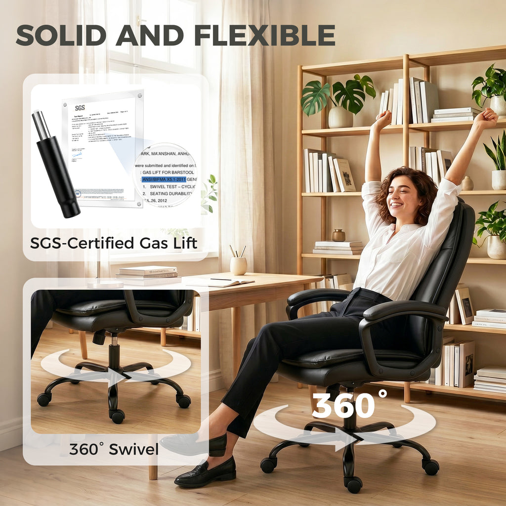 Chaise bureau ergonomique, fauteuil de bureau en PU, hauteur réglable, fonction bascule, pivotante 360°, noir-8
