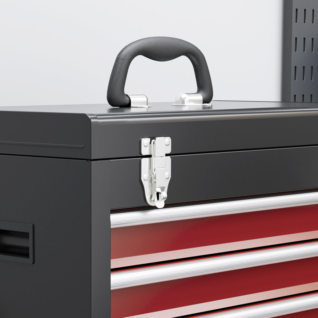 Armoire à outils verrouillable sur roulettes avec 5 tiroirs et armoire, sur roulettes pour l'atelier et la maison, rouge-8