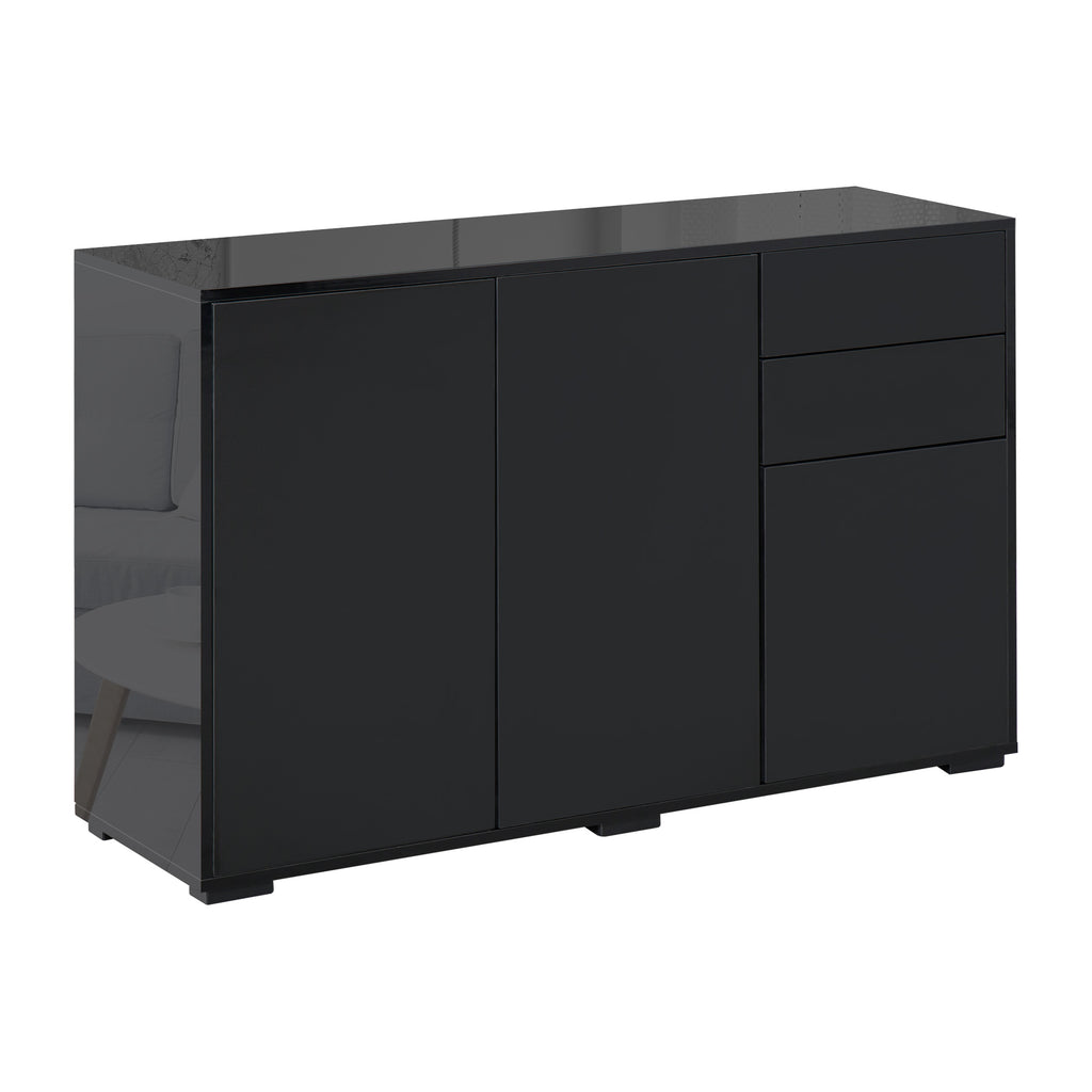 Buffet meuble de rangement 2 tiroirs coulissants 3 portes étagère réglable panneaux de particules 117 x 36 x 74 cm noir-0