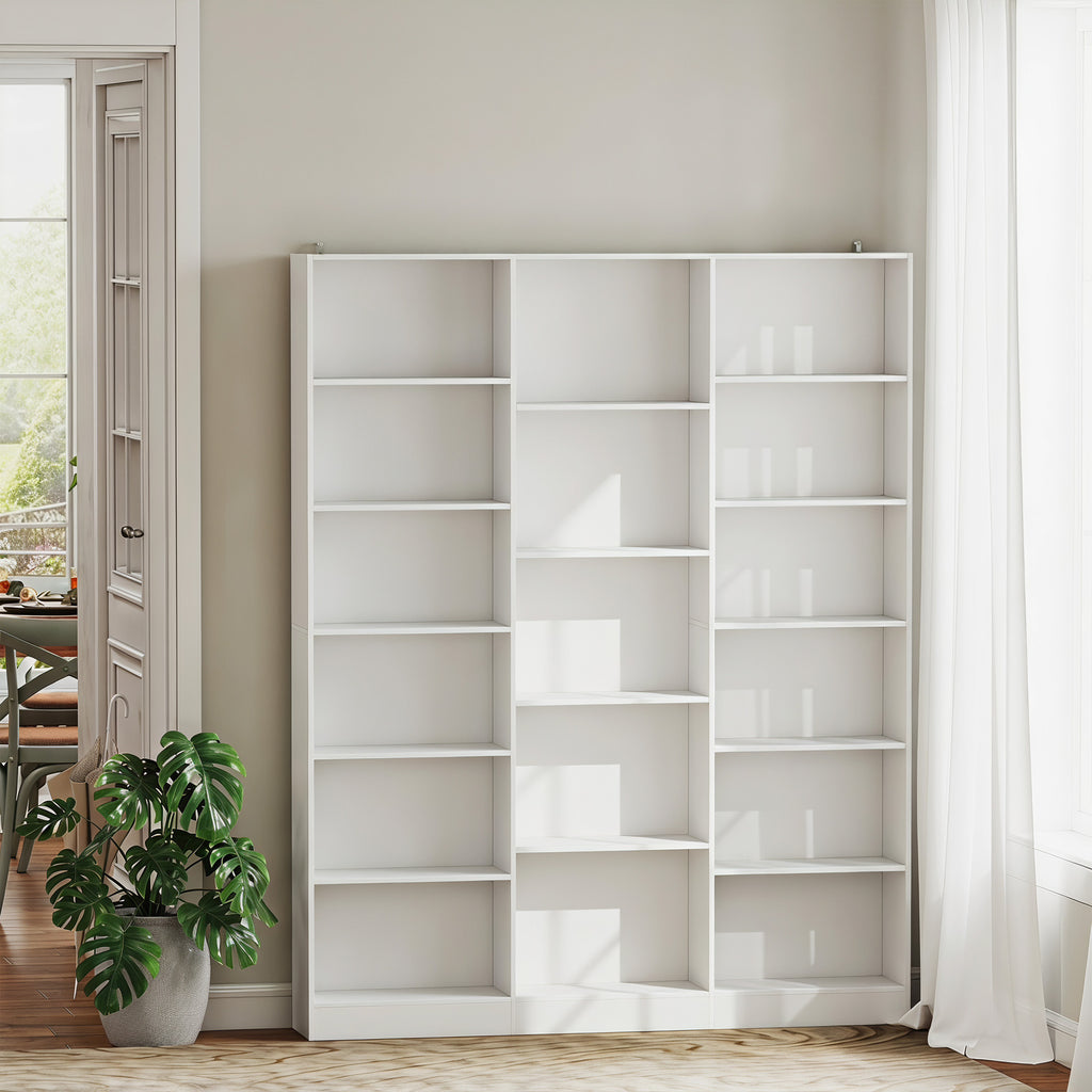 Bibliothèque 6 Niveaux, Étagère de Rangement avec 17 Compartiments et Étagères Réglables, 149 x 23,6 x 188 cm, Blanc-1