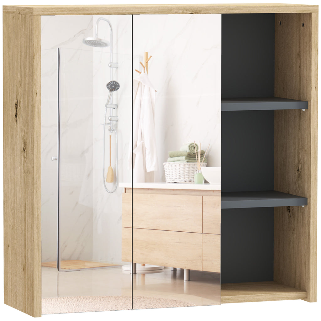Armoire de salle de bain avec miroir armoire de toilette miroir mural 3 étagères ouverts 60 x 20 x 60 cm bois naturel-0