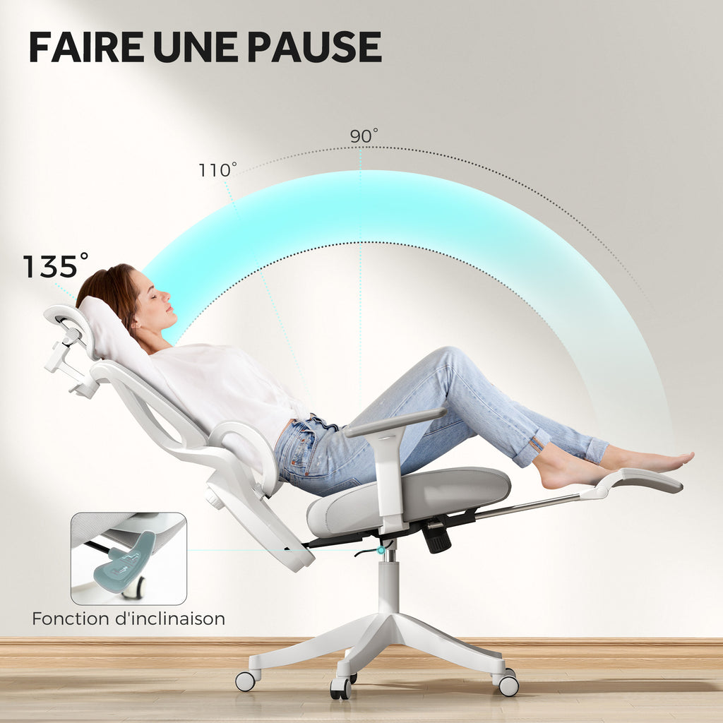 Fauteuil de bureau fauteuil de bureau, hauteur réglable, dossier inclinable, appui-tête rotatif, 71x70x129cm, noir-8