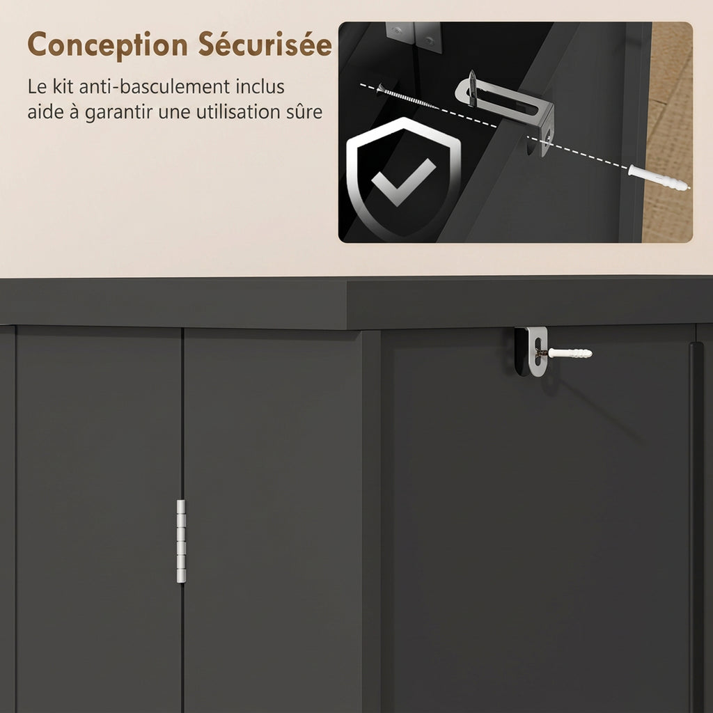 Armoire de Cuisine, Buffet Cuisine, avec 2 Portes, 12 Porte-Racks, 5 Compartiments et Étagères Réglables, Noir-6