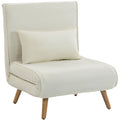 Fauteuil chauffeuse convertible 3 en 1 lit fauteuil lit 1 place dossier 5 positions en tissu avec coussin, crème-0