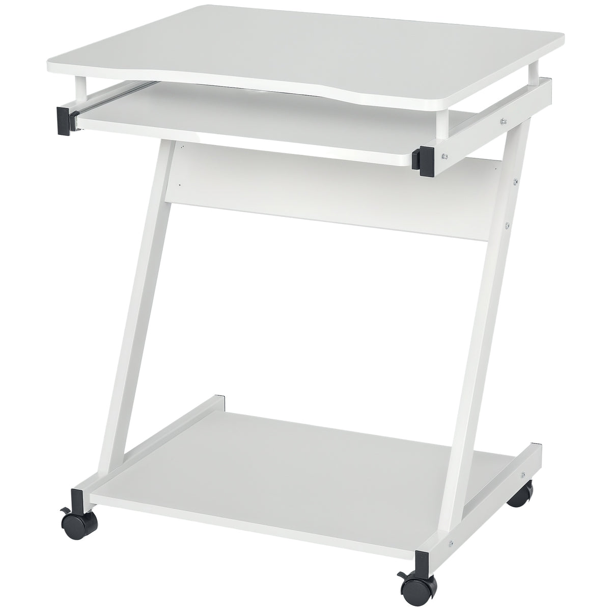Bureau Informatique Roulant - Bureau Mobile - Table d'ordinateur - Tablette coulissante Clavier + étagère - Blanc-0