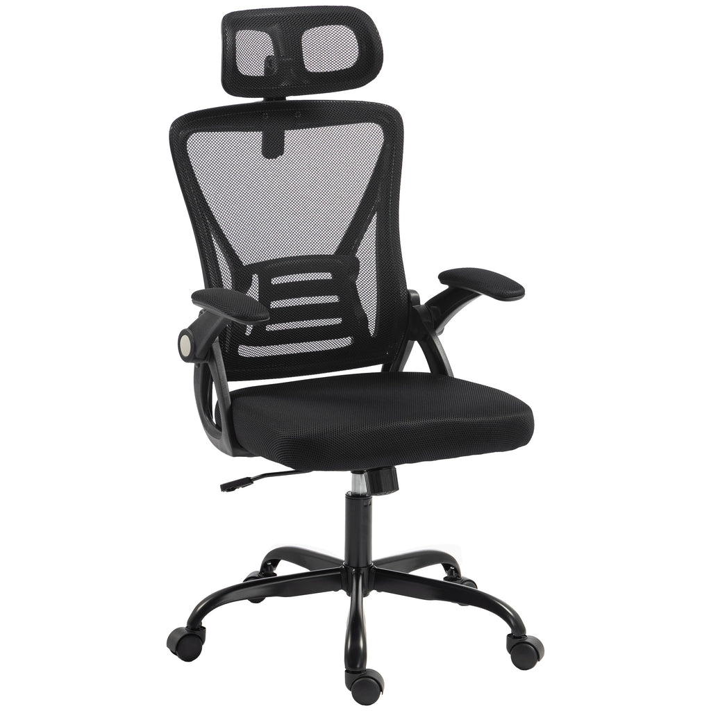 Chaise Bureau Ergonomique, Accoudoirs Relevables, Appui-tête, Fonction Basculante, Hauteur Réglable, 59x62x125cm, Noir-0