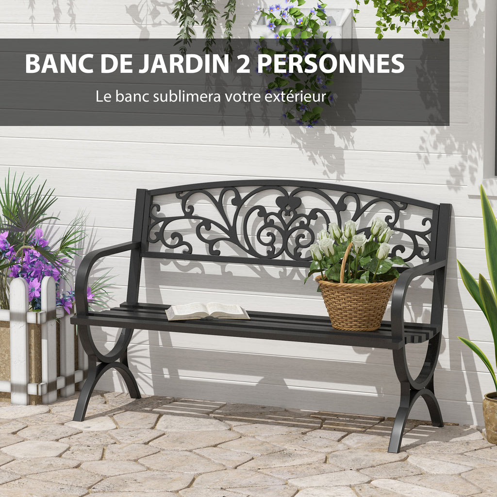 Banc de jardin terrasse en acier fonte noir 3 places 127 x 60 x 85 cm charge max 240 Kg-3