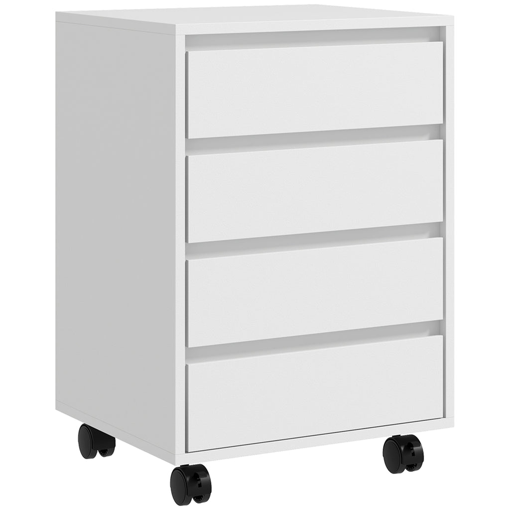 Caisson de bureau rangement bureau sur roulettes 4 tiroirs coulissants en bois aspect bois blanc-0