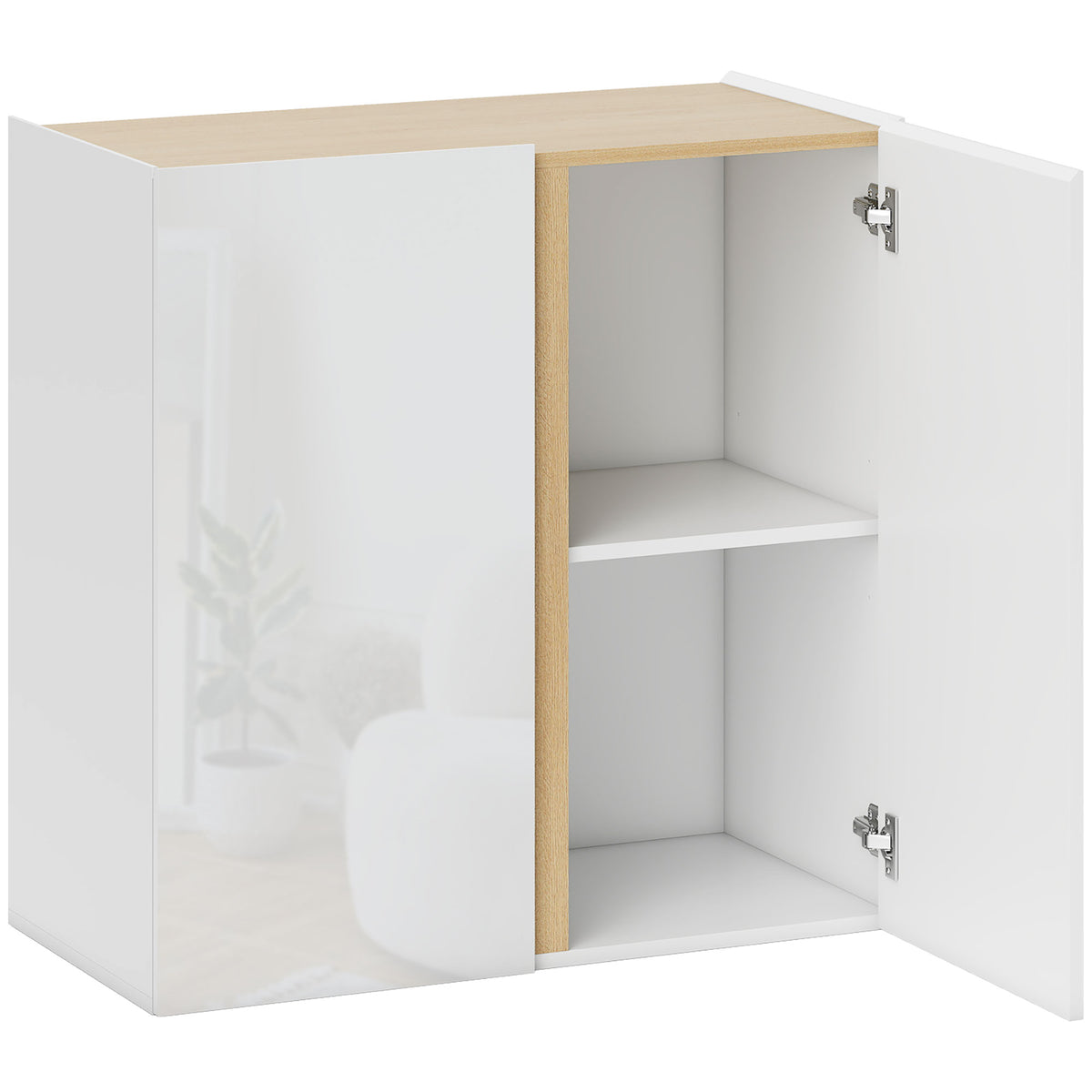 Buffet à haute brillance, meuble de rangement avec 2 portes à fermeture amortie et étagère réglable, 80x40x80cm, blanc-0