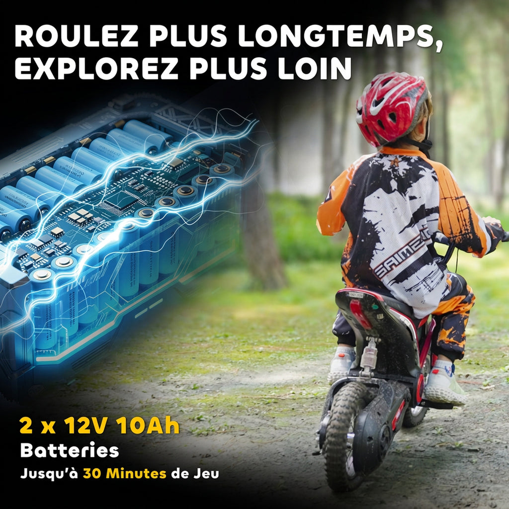 Moto cross électrique enfant moto électrique enfants moteur 350 W batterie 12V 8-16 km/h pneus gonflables 12'' rouge-5