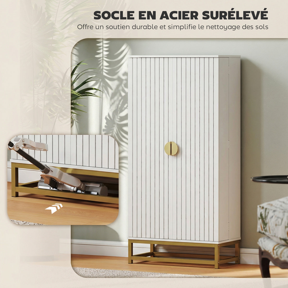 Armoire de cuisine meuble cuisine rangement avec 12 étagères à portes, étagères ajustables, 58x29x119,5cm, blanc-7