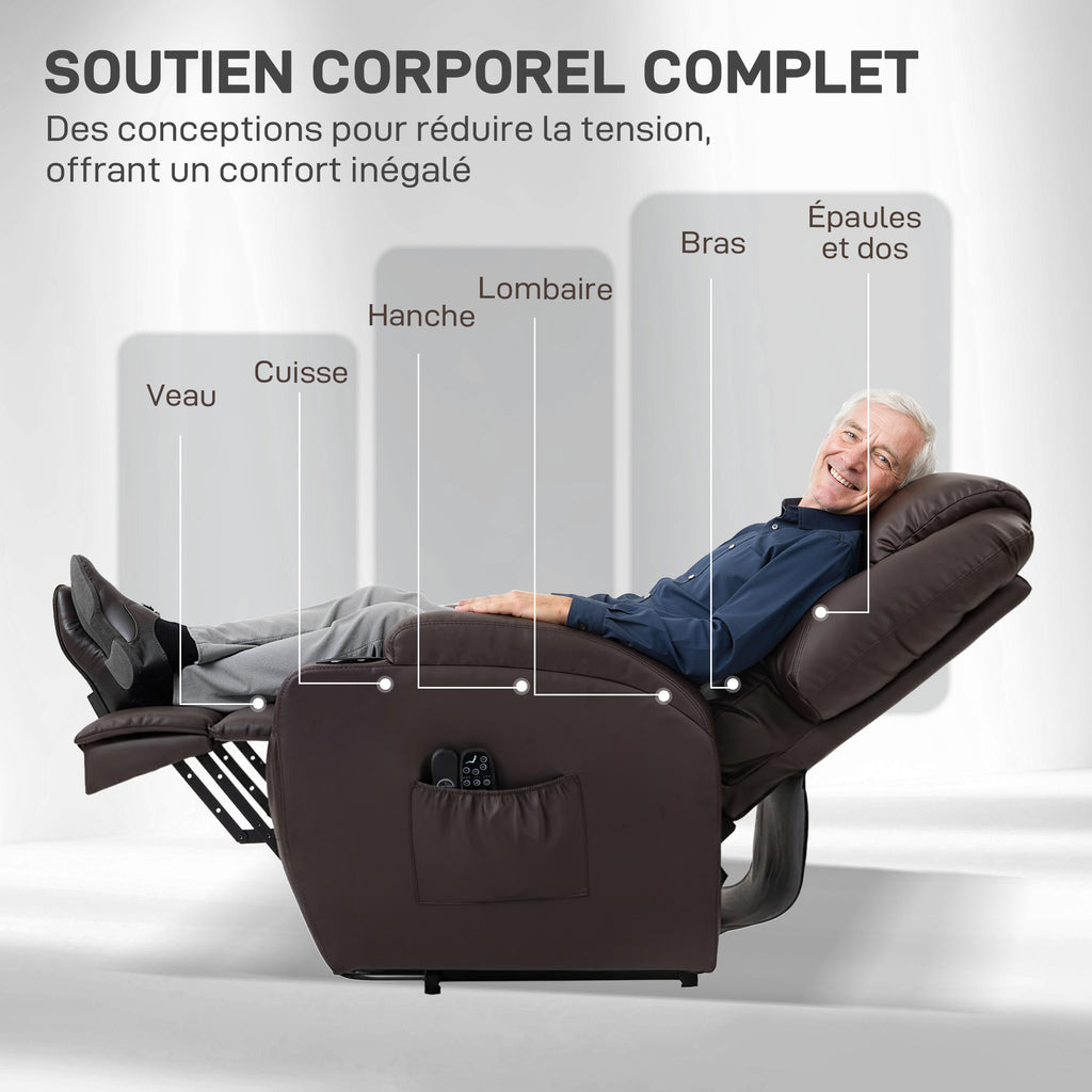 Fauteuil releveur électrique, fauteuil relax électrique, repose-pied, dossier inclinable, port USB, 83x95x107cm, marron-6
