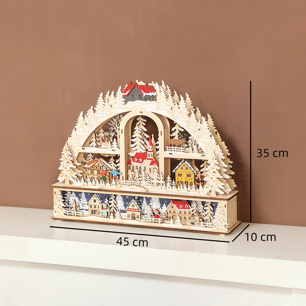 Villaggio di Natale ad arco in legno con 20 LED, 45 × 10 × 35 cm