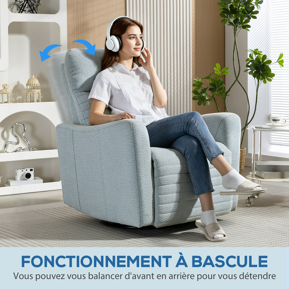 Fauteuil inclinable, fauteuil de relaxation avec repose-pieds, pivotant à 360°, basculant, 82 x 90,5 x 101 cm, gris-bleu-5