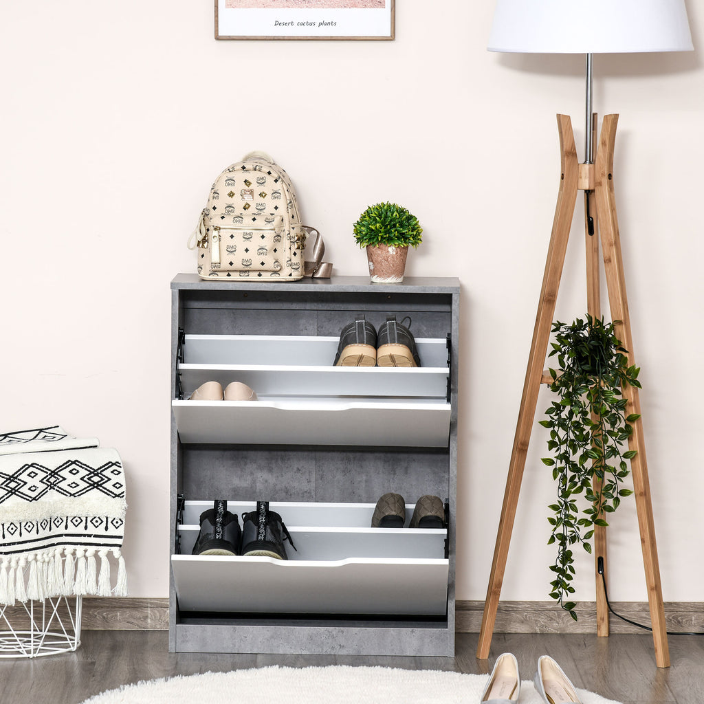 Meuble à chaussures meuble d'entrée placard de rangement, 2 portes abattantes, 62,5 x 26 x 81 cm, gris et blanc-9