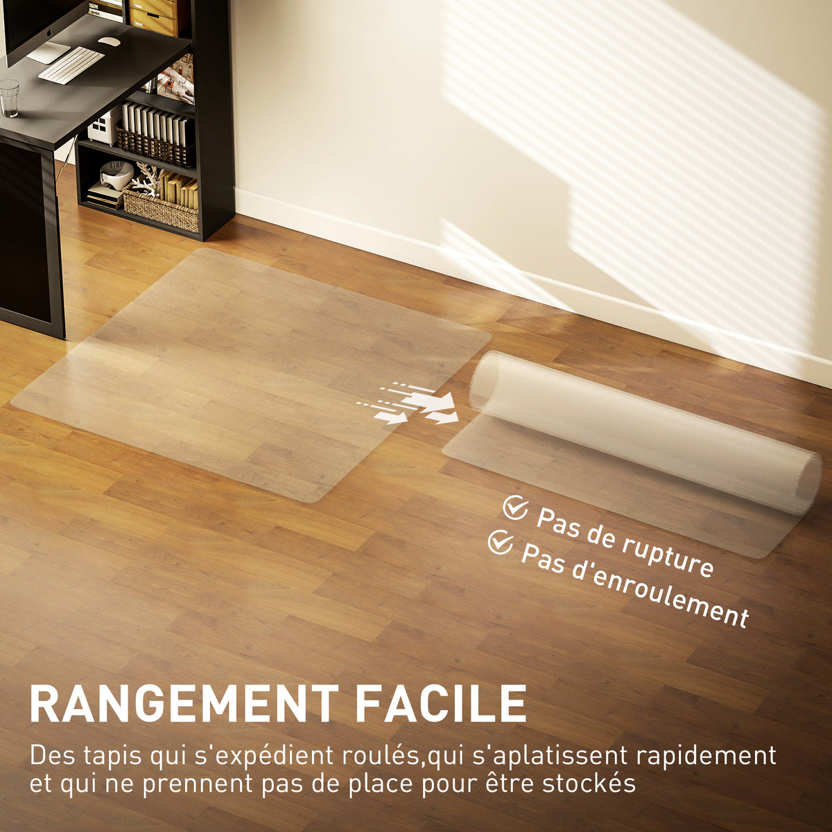 Tapis de chaise de bureau rectangulaire, antidérapants en plastique transparent 120x120cm-4