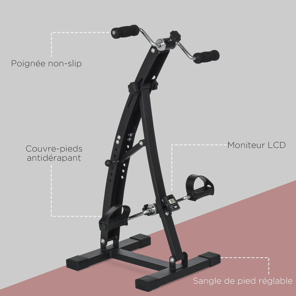 Vélo d'appartement pédalier rééducation bras jambes 40L x 42,5l x 100H cm hauteur guidon réglable noir-5