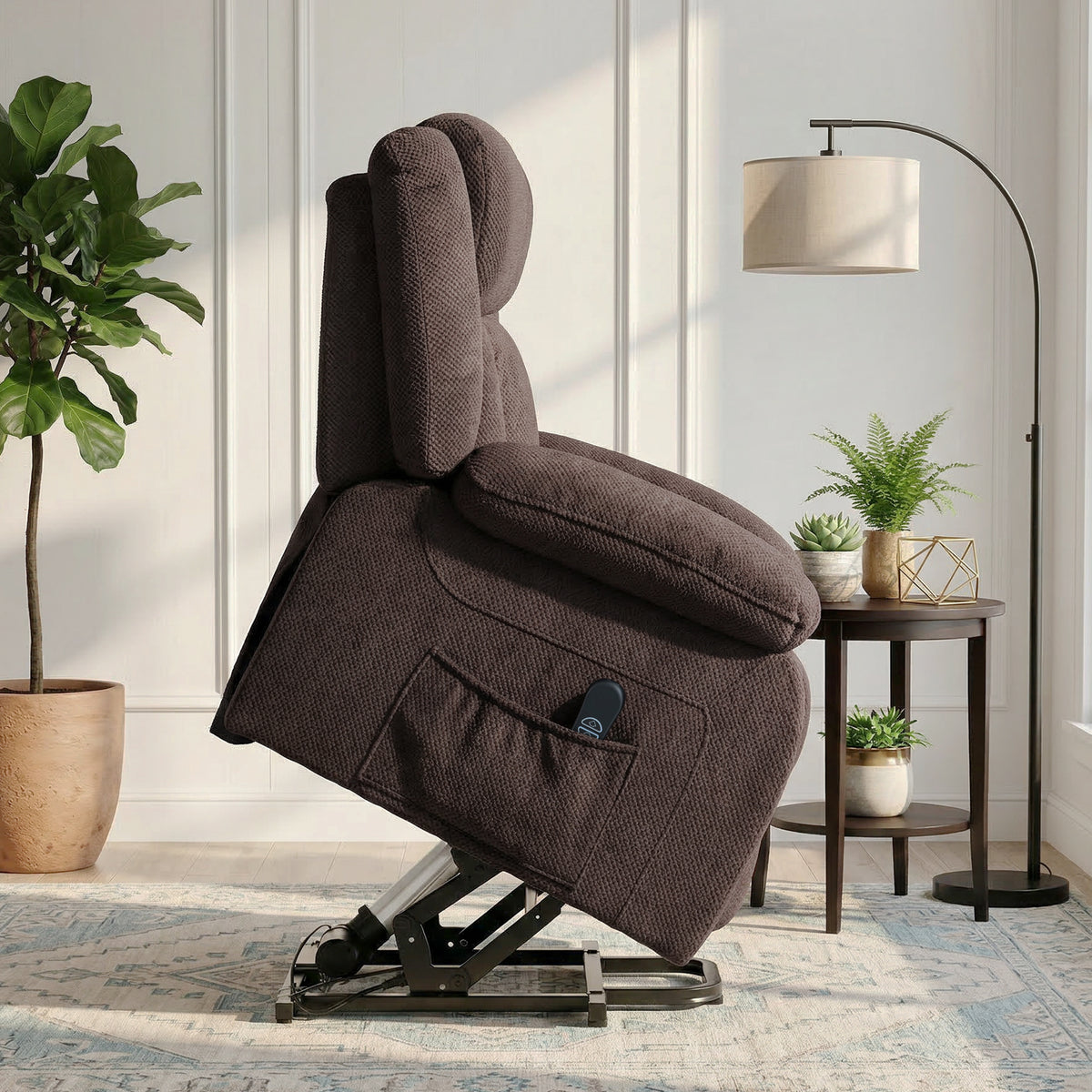 Fauteuil Releveur Électrique, Fauteuil Relax Électrique en Velours, Dossier Inclinable, Assise Large, Port USB, Marron-7
