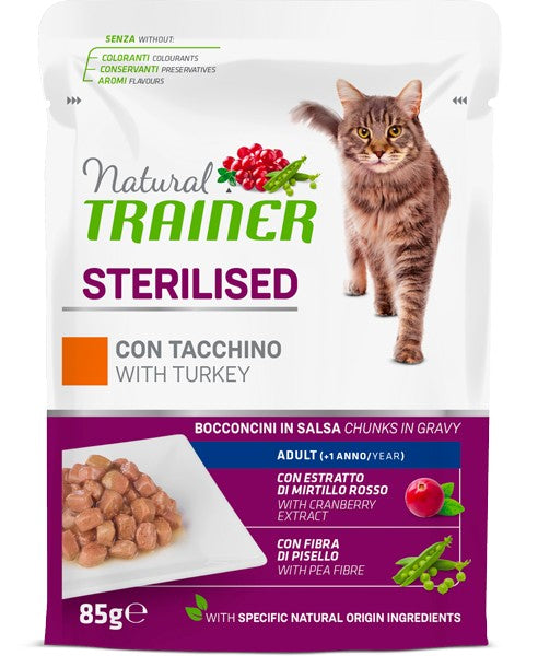 NATURAL TRAINER CAT ADULT STERILISED TACCHINO 85 GR.