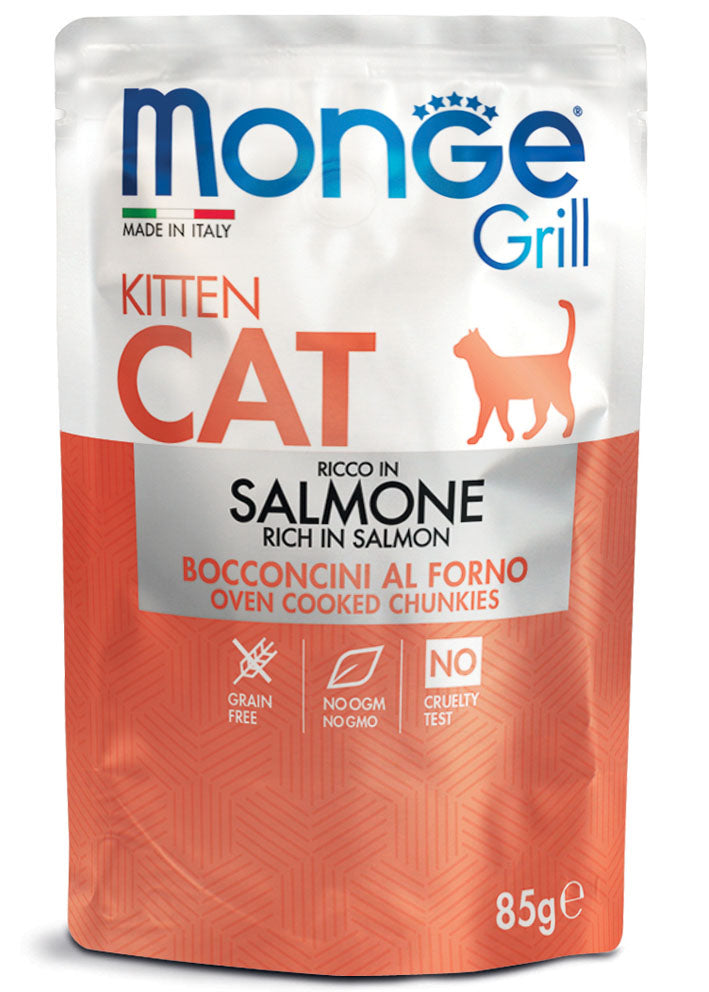 MONGE GRILL CAT KITTEN BOCCONCINI IN JELLY SALMONE 85 GR.